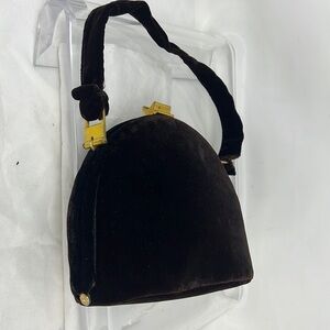 Brown Velvet Vintage Structured Handbag